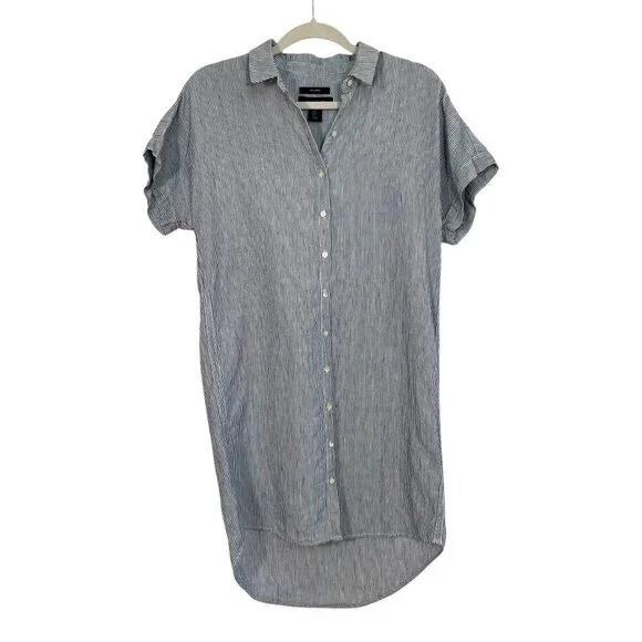 Tahari 100% Linen Stripe Shirt Dress Blue White Size S - Picture 2 of 13